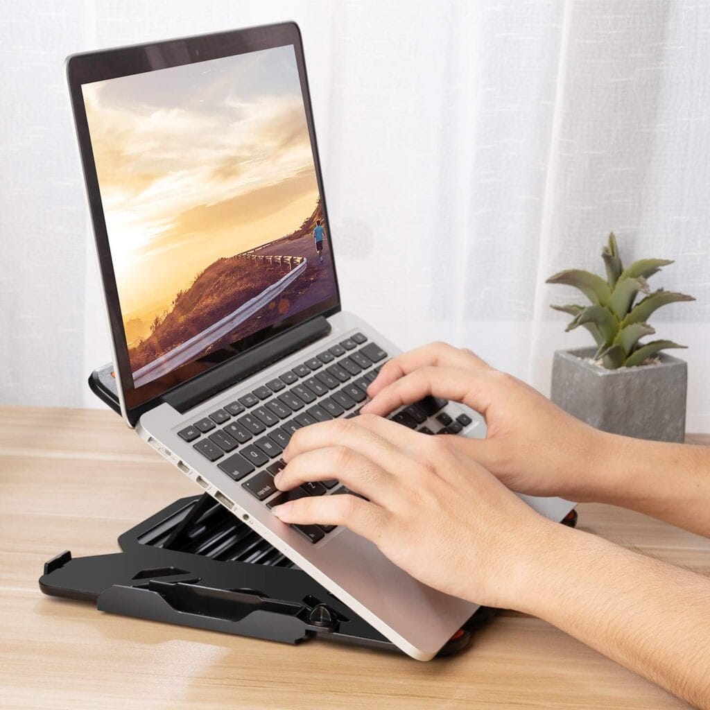 STRIFF laptop stand, adjustable laptop stand, foldable laptop stand, laptop riser stand, portable laptop stand India, laptop stand for desk, multi angle laptop stand, laptop holder 15.6 inch, best laptop stand under budget, ergonomic laptop stand, laptop stand black, STRIFF stand review