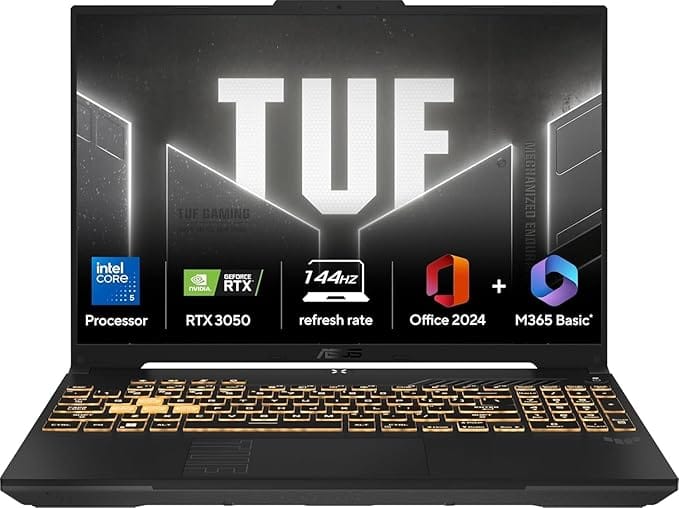 ASUS TUF Gaming F16, Core 5 210H RTX 3050 laptop, 14th gen gaming laptop India, ASUS TUF F16 review 2026, RTX 3050 6GB gaming laptop, 144Hz gaming laptop India, best gaming laptop under 1 lakh, ASUS gaming laptop price India, laptop for gaming and editing, ASUS TUF series laptop