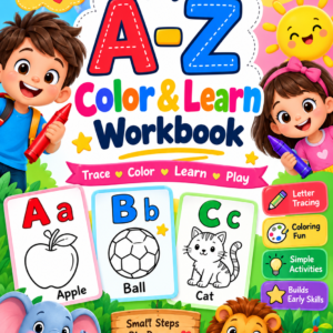 A-Z Workbook, Alphabet Workbook, ABC Coloring Book, Letter Tracing, Preschool Worksheets, Kindergarten Activities, Printable Kids Activities, Alphabet Coloring, Homeschool Printable, Kids Learning PDF, A-Z Coloring Book